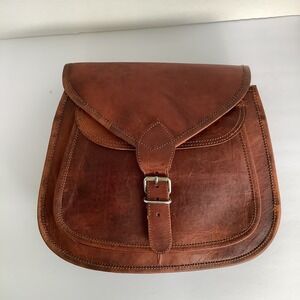 Komals Passion Leather Brown Crossbody Saddle Bag Vintage Style Handmade Leather
